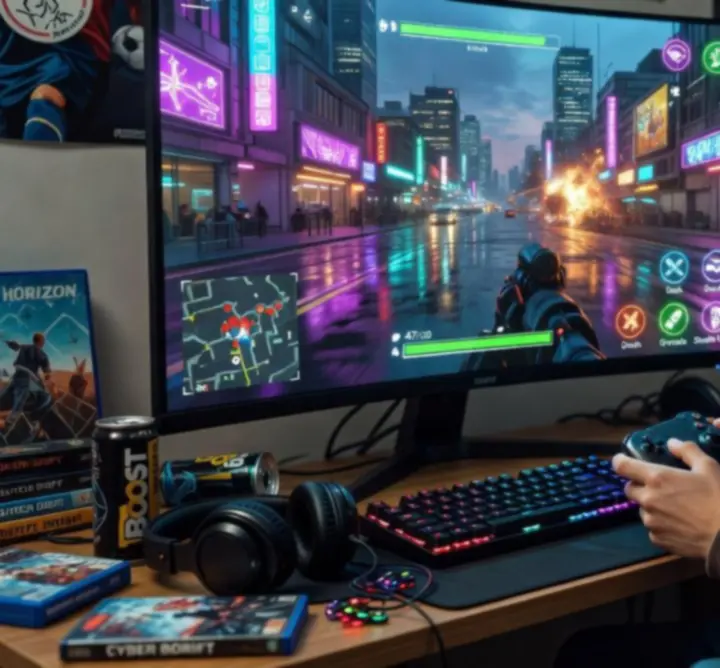 Overzicht van GAMEBOOSTER gameplay met dynamische levels en progressieschermen.