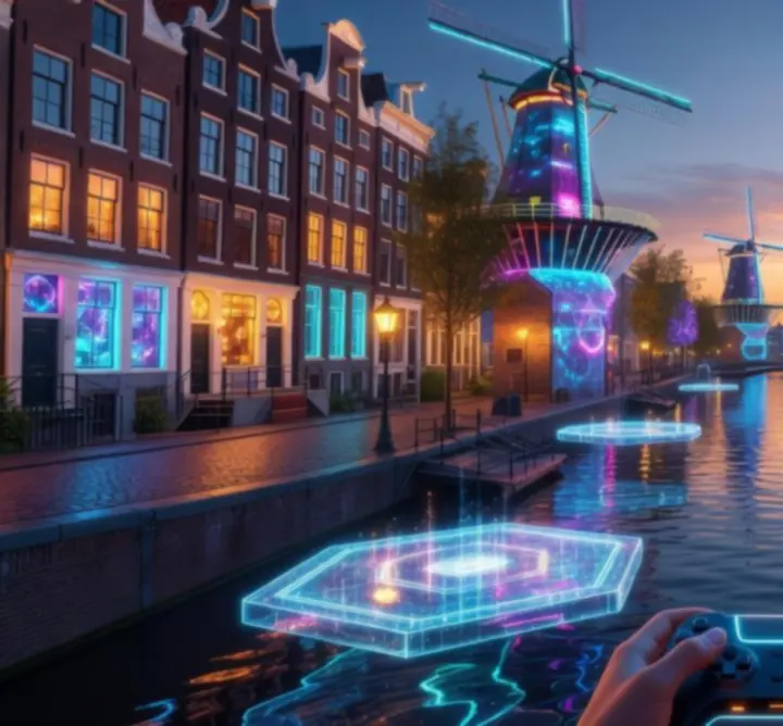 Interactieve spelomgeving met reageerende objecten en dynamische elementen.