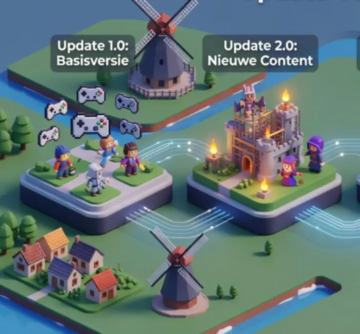 Grafische tijdlijn van GAMEBOOSTER NL updates en belangrijkste verbeteringen per versie.