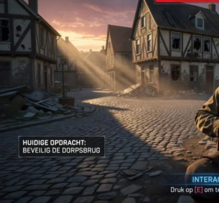 Visuele impressies van de in-game wereld, interface en actiescènes